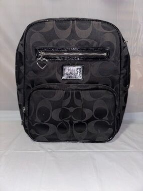 Coach Black Patent Logo Patch Detail Backpack